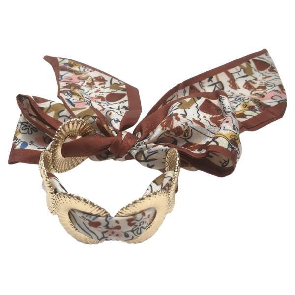 METAL CUFF FLORAL PRINT SCARF BOW HEADBAND