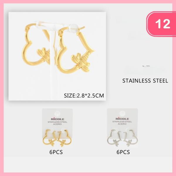 STAINLESS STEEL HEART HOOP EARRING (12 UNITS)