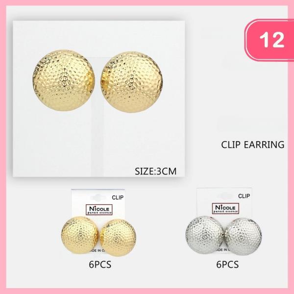METAL ROUND CLIP ON EARRING (12 UNITS)