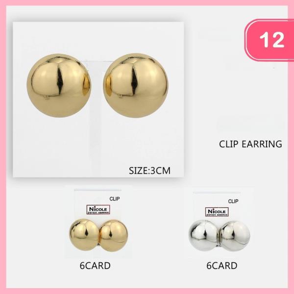 METAL ROUND POST CLIP ON EARRING (12 UNITS)