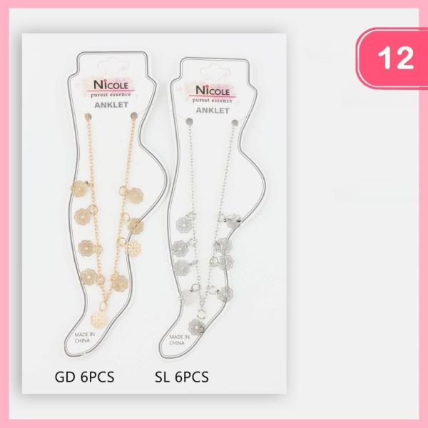 FLOWER CHARM METAL ANKLET (12 UNITS)