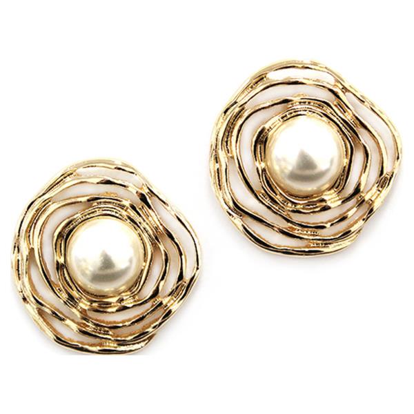 PEARL NETAL FLOWER STUD EARRING