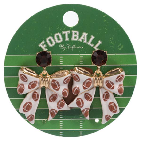 BOW SHAPED FOOTBALL PATTERNED HYPOALLERGENIC POST EARRING