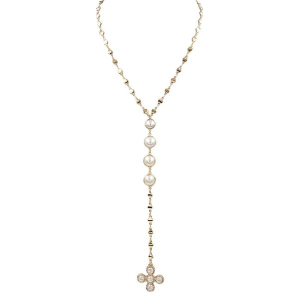 CROSS PEARL DROP LAYERED NECKLACE