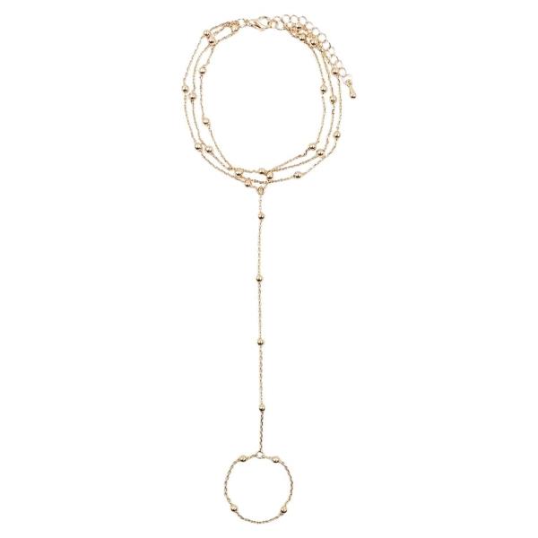 LAYERED BEADED STATION HAND CHAIN BRACELET