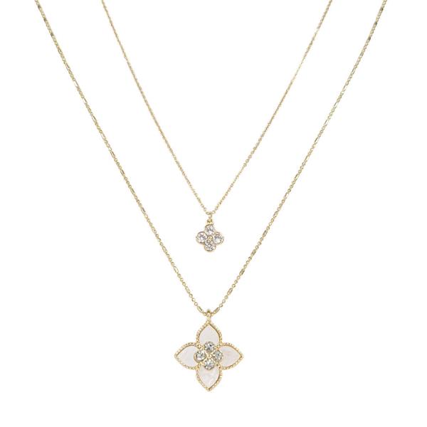 CZ CLOVER DOUBLE LAYERED NECK
