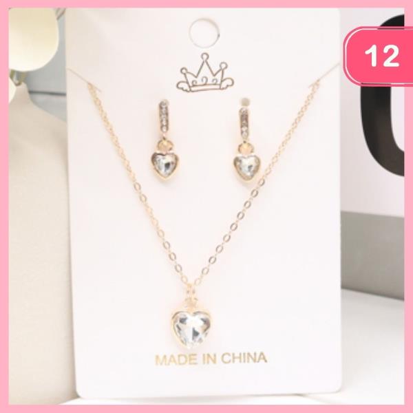HEART PENDANT NECKLACE EARRING SET (12 UNITS)