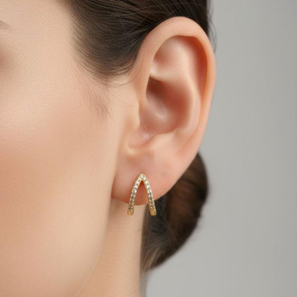 14K GOLD DIPPED CHEVRON CZ HUGGIE EARRINGS