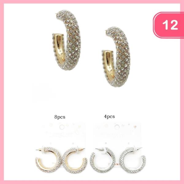 RHINESTONE OPEN HOOP EARRINGS (12 UNITS)