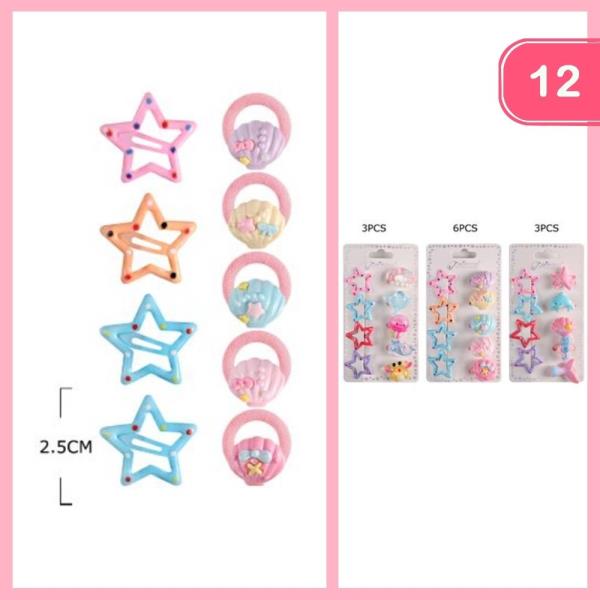 STAR SNAP HAIR CLIP HAIR TIE SET (12 UNITS)
