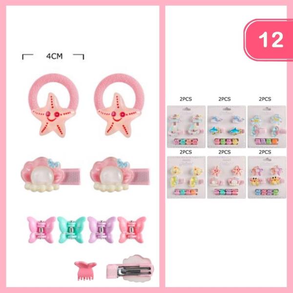 BUTTERFLY STARFISH PEARL CLAM HAIR TIES CLIP SET (12 UNITS)