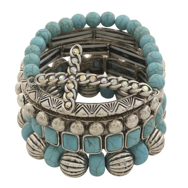 WESTERN CROSS BEAD STRETCH MULTI BRACELET SET