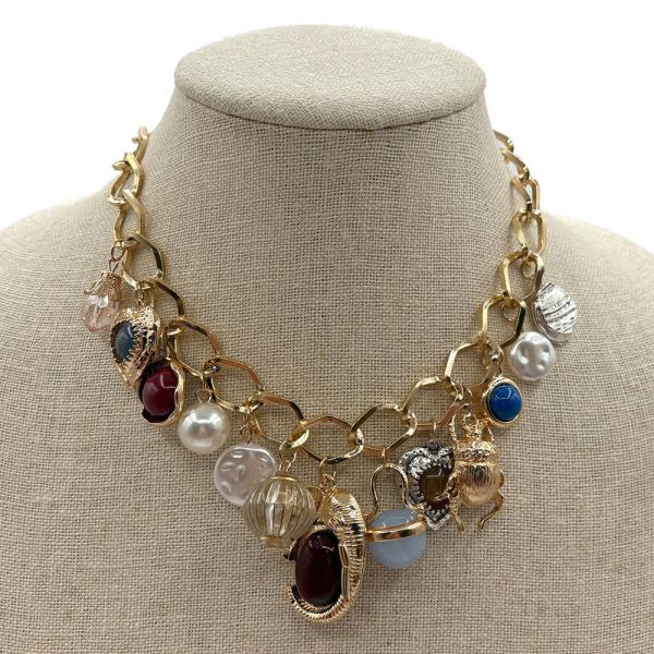 MULTI STONE CHARM CHAIN NECKLACE