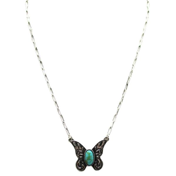 WESTERN BUTTERFLY ENGRAVED TQ  NECKLACE