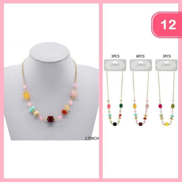 COLOR BEADED NECKLACE (12 UNITS)