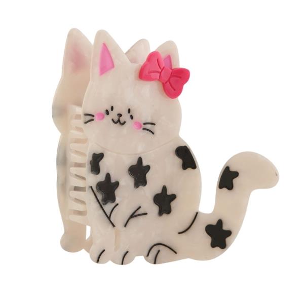 CUTE KITTEN W/ BOW START PRINT HAIR CLAW CLIP