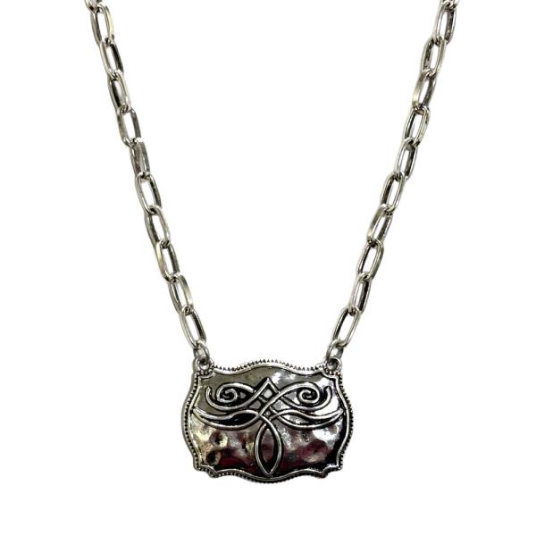 WESTERN FLORAL BELT BUCKLE PENDANT NECKLACE