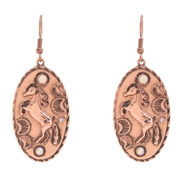 WESTERN TURQUOISE HORSE OVAL DROP EARRING