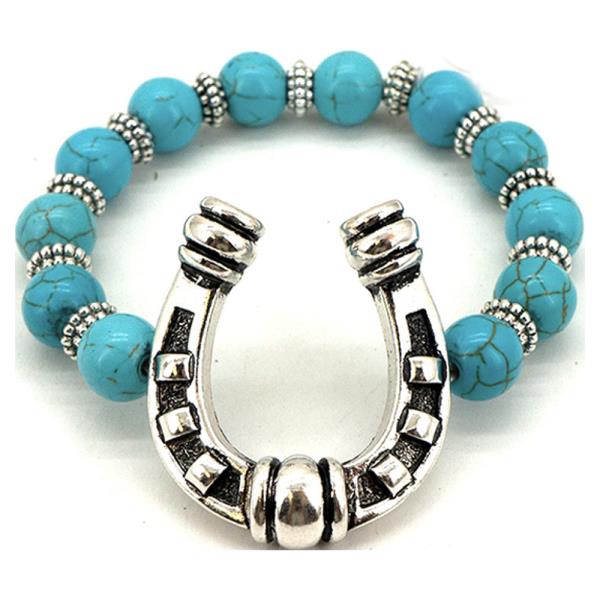 WESTERN TURQUOISE HORSESHOE BEADED STRETCH BRACELET