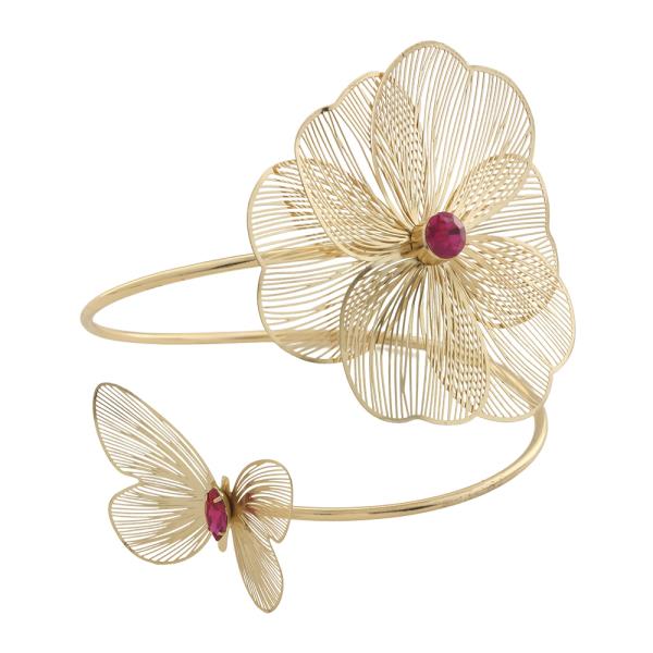 SDJ FILIGREE FLORAL STONE DESIGN ARM CUFF BRACELET