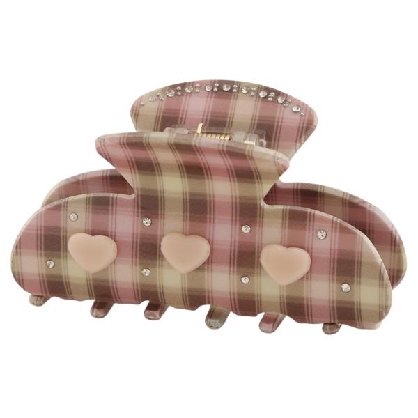 PLAID HEART RHINESTONE HAIR CLAW CLIP