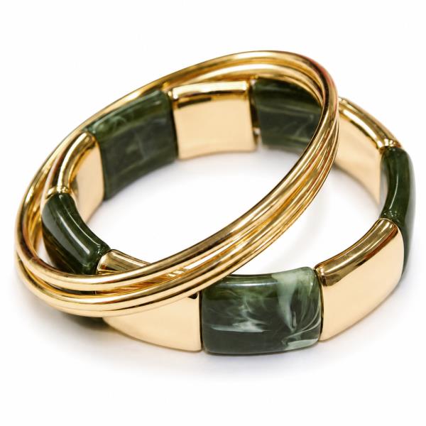 MARBLE RESIN METAL BANGLE BRACELET SET