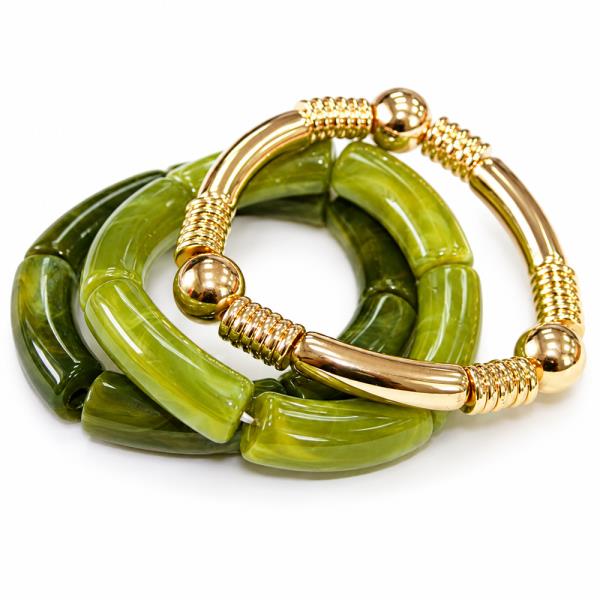 MARBLE RESIN METAL BANGLE BRACELET SET