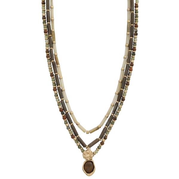 MULTI LAYER BEAD STONE PENDANT NECKLACE