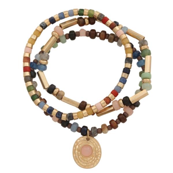 ROUND CHARM BEADED STRETCH BRACELET SET