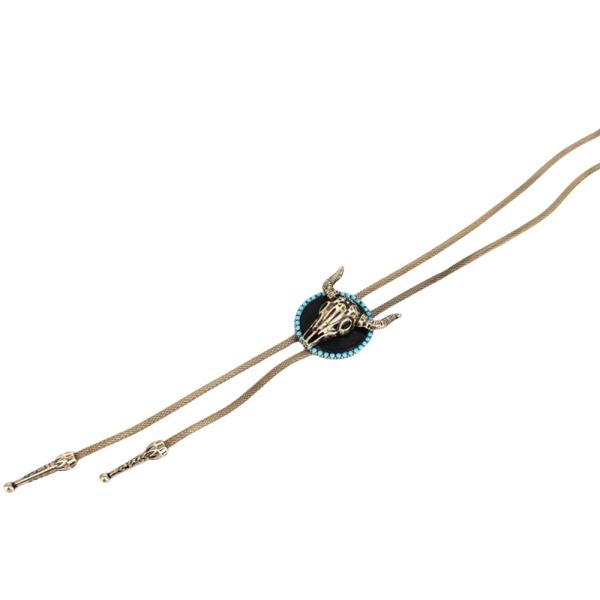 WESTERN TURQUOISE BULL SKULL BOLO LONG NECKLACE