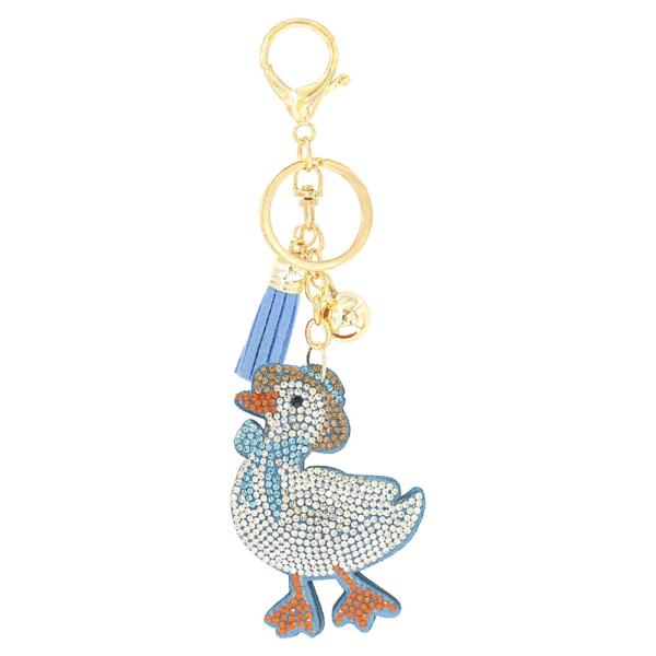 RHINESTONE VINTAGE BLUE DUCK KEYCHAIN