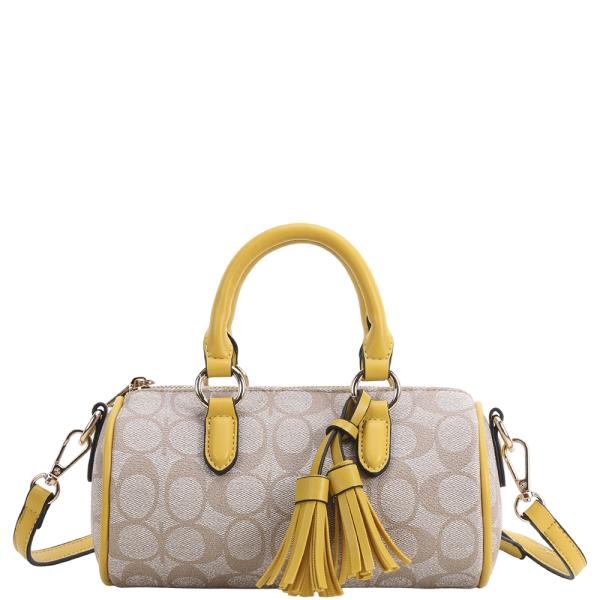 OVAL PATTERN TASSEL HANDLE SATCHEL BAG