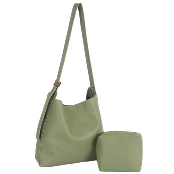 2IN1 PLAIN TEXTURED SHOULDER HOBO BAG W POUCH SET