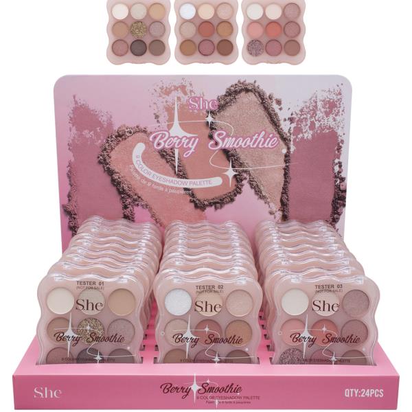 SHE MAKEUP BERRY SMOOTHIE 9 COLOR EYESHADOW PALETTE (24 UNITS)