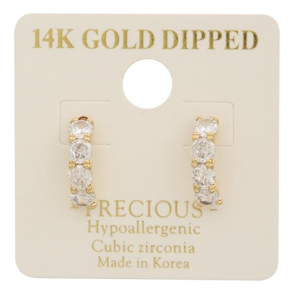 14K GOLD DIPPED CZ CURVED SPARKLING EARRING