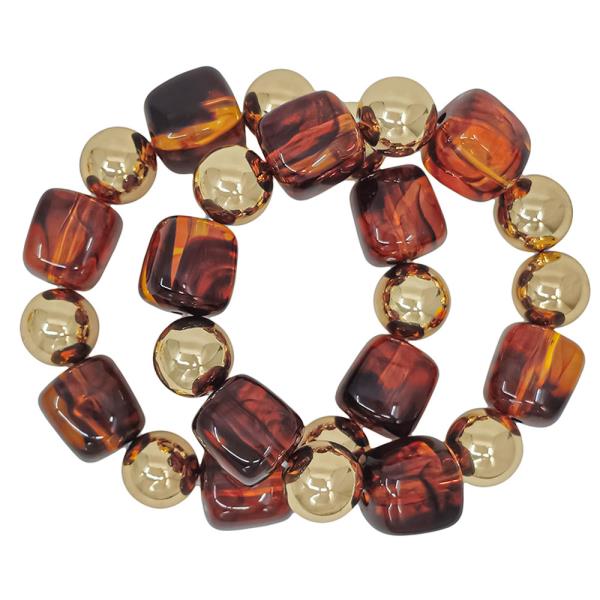 16MM RESIN BEADS & 14MM CCB METAL BALL AC STRETCH BRACELET