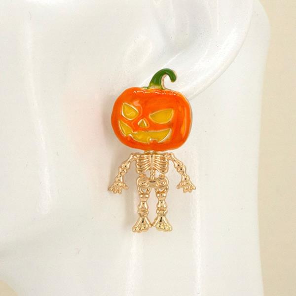 HALLOWEEN PUMPKIN SKELETON DROP EARRING