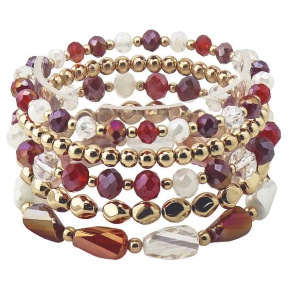 MULTI METAL STONE BEADED STRETCH BRACELET SET