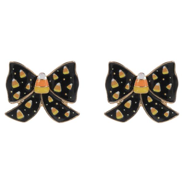 HALLOWEEN CANDY CANE W/ ENAMELED BOW EARRING