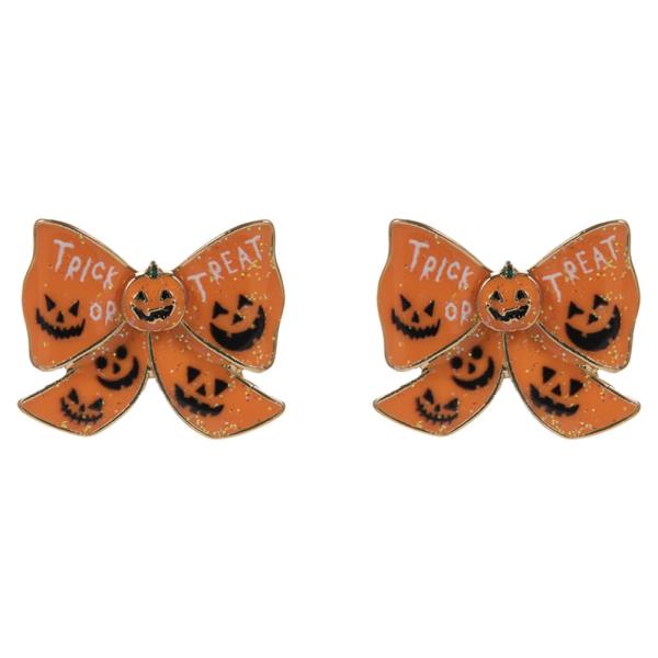 HALLOWEEN PUMPKIN W/ ENAMELED BOW EARRING