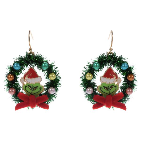 CHRISMAS WREATH W/ GRINCH DROP EARRING