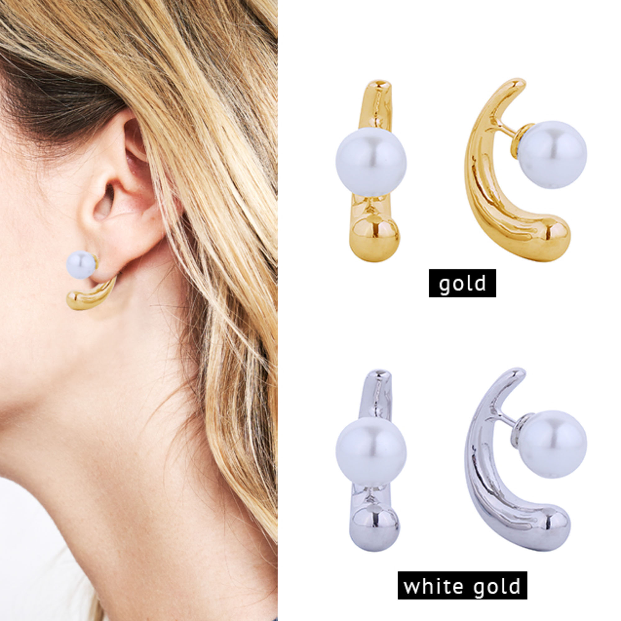 14K GOLD/WHITE GOLD DIPPED PEARL POST EARRING | joiaaccessory.com