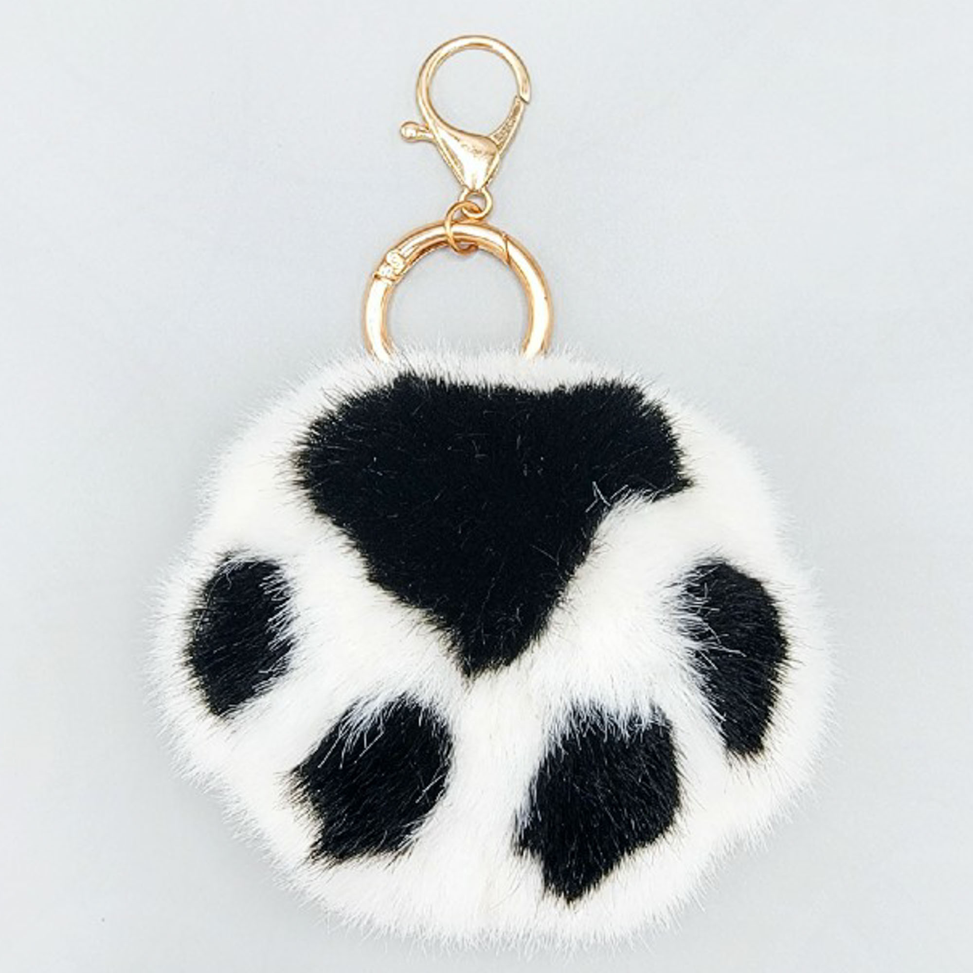 Fur Pom Pom Keychain Black-white Keychain Faux Fur Keychain 