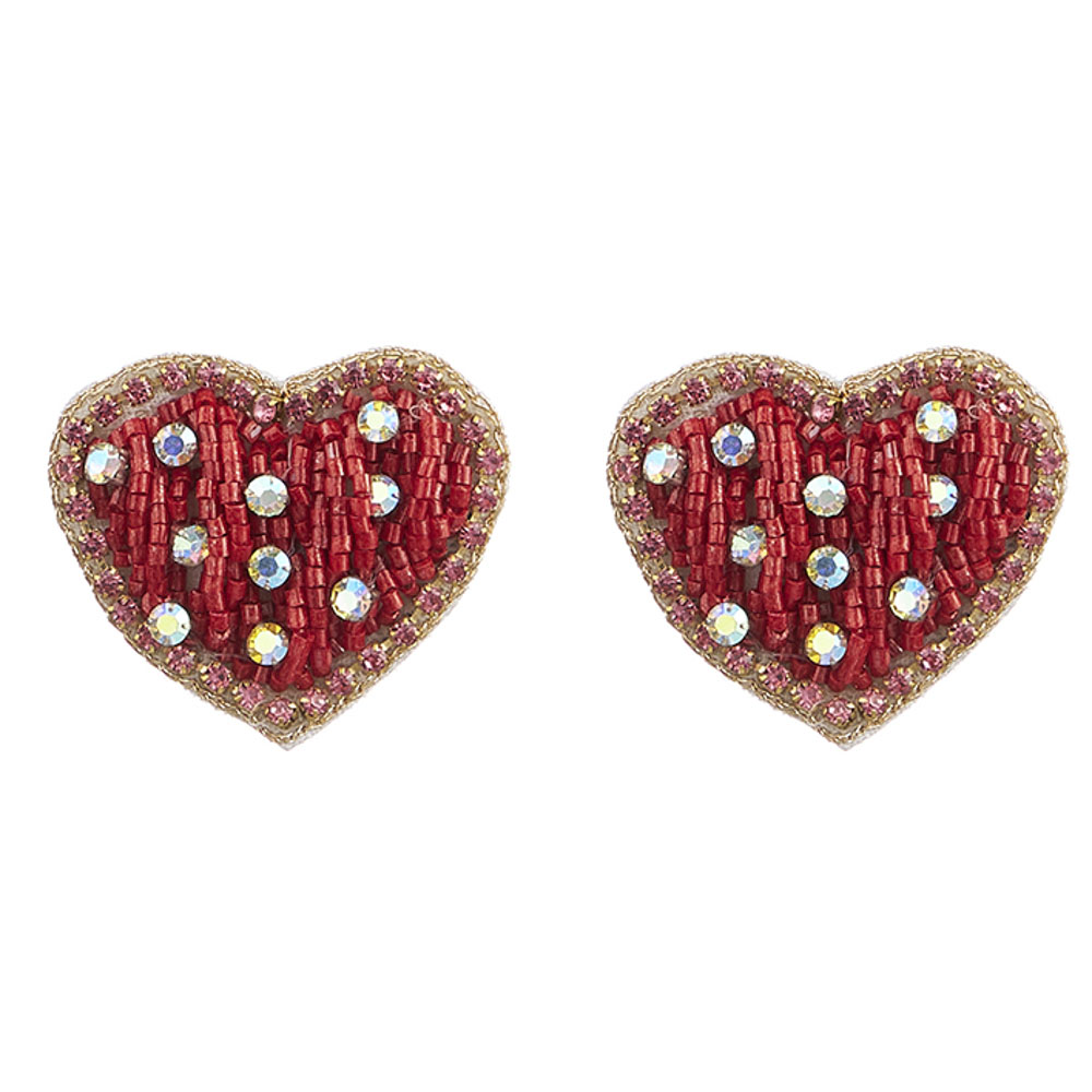 HEART SEED BEAD STUD EARRING