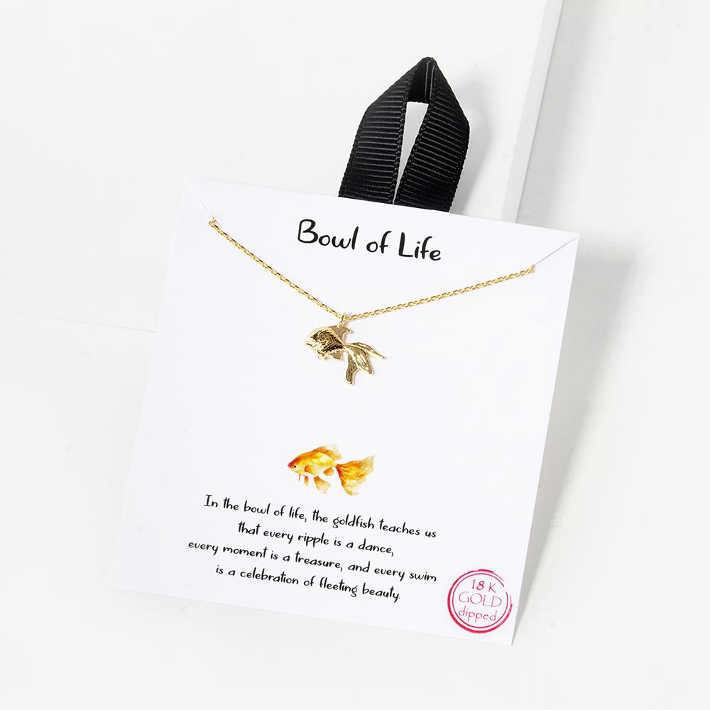 18K GOLD RHODIUM DIPPED BOWL OF LIFE GOLD FISH NECKLACE | joiaaccessory.com