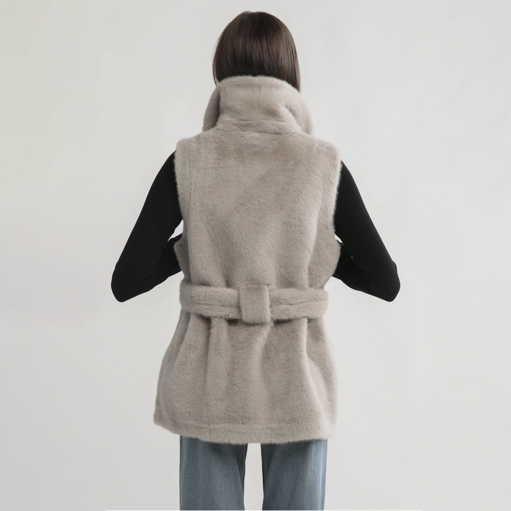 BELTED LONGLINE FUR VEST joiaaccessory